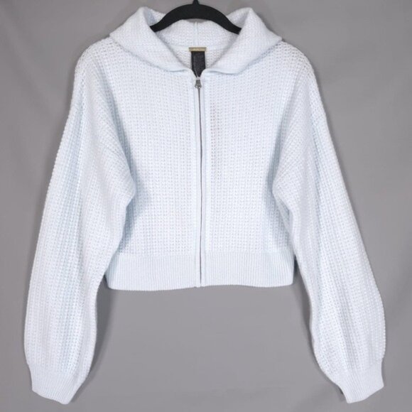 NWT MAGASCHONI 100% CASHMERE Women’s Knit Full Zip Hoodie DELICATE BLUE Size S/P - Picture 1 of 9